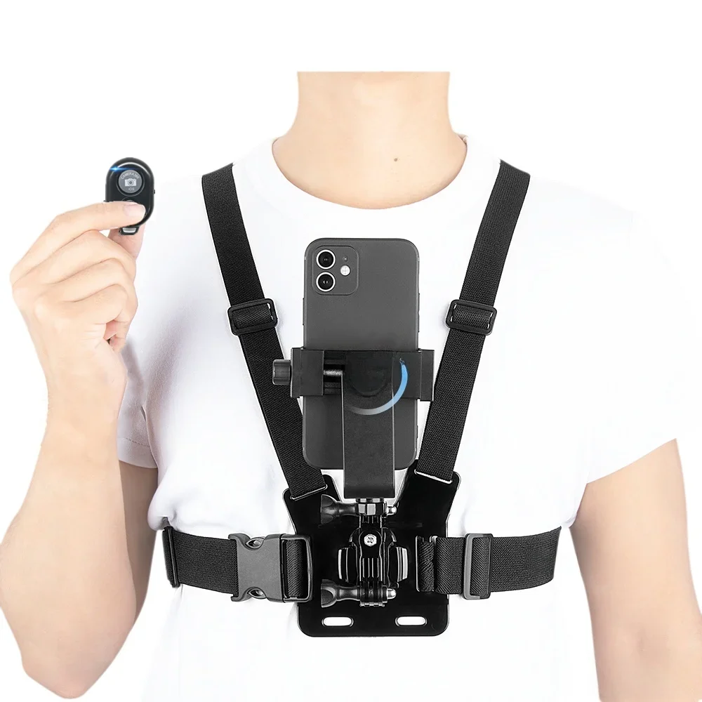 Adjustable Phone Clip Holder With Chest Strap Fixation Bracket for Sport Camera Mobile Phone Camera Black Holder Accessory