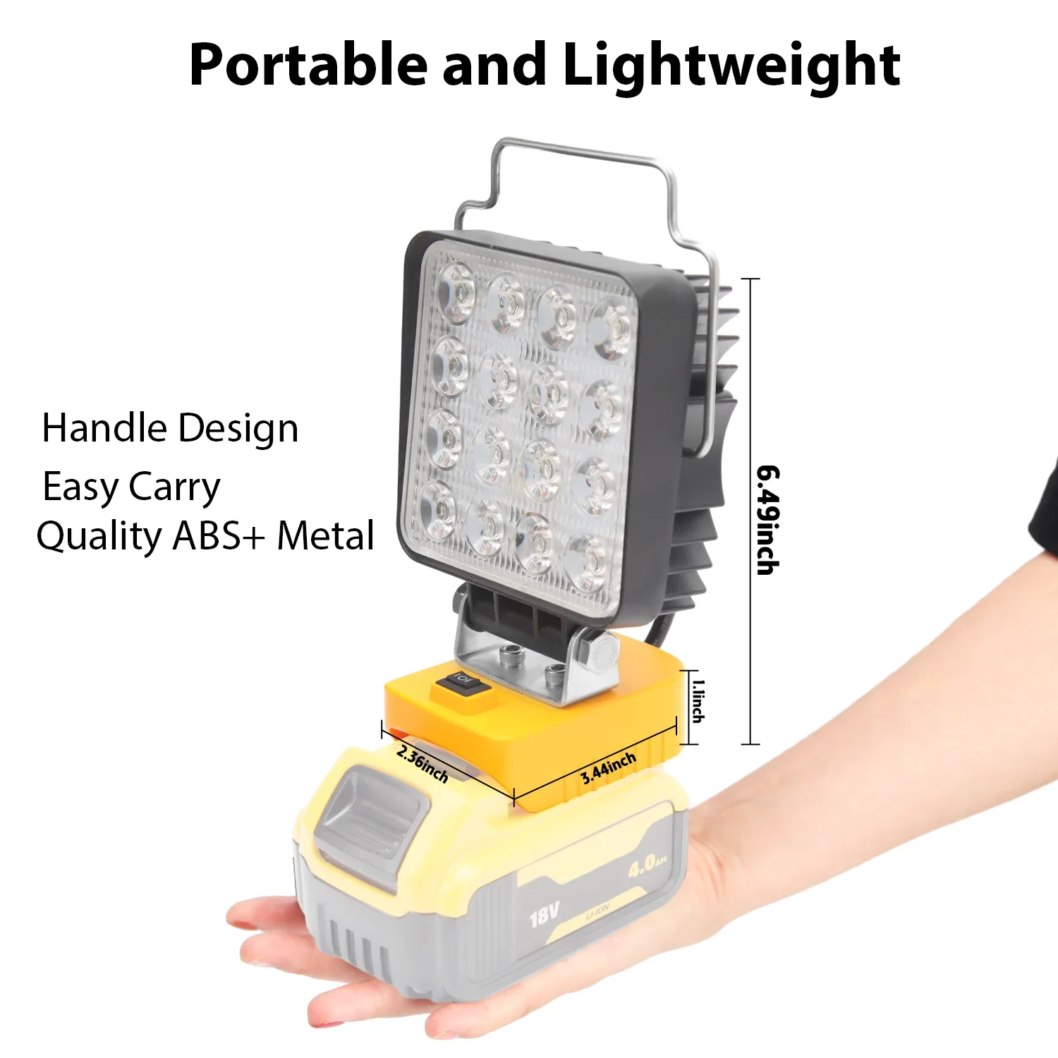 48W Portable LED Work Light with Hook for Milwaukee/Dewalt 18V 20V Li-ion Battery Outdoor Camping Emergency Lighting Flashlight