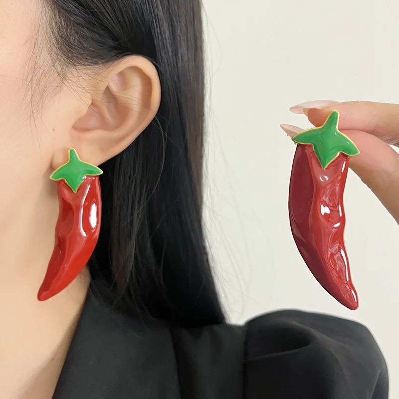 HANGZHI Exaggerated Red Chili New Year Earring New Design Temperament Funny Vintage Jewelry Gift for Women