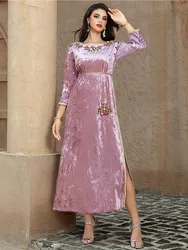 Ramadan Muslim Maxi Dresses for Women Party Long Robe Belt Jalabiya Morocco Dubai Abayas Islam Arab Diamonds Vestidos Kaftan
