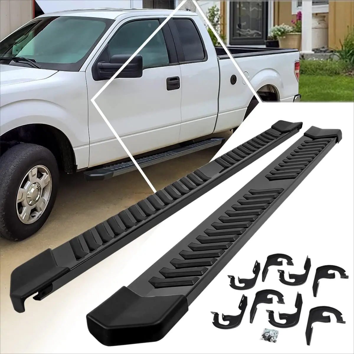 

[Pair] 6 Inch Black Stainless Running Boards/Side Steps/Nerf Bars Compatible with 04-14 Ford F-150 Extended Cab