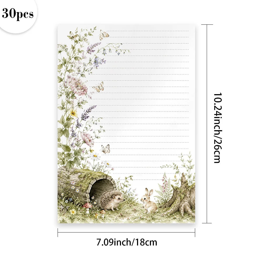 30 Sheets, B5 Forest-style Cute Pet Themed Writing Paper, Lined, No Glue, Perfect For Notebooks, Memos, And Stickers
