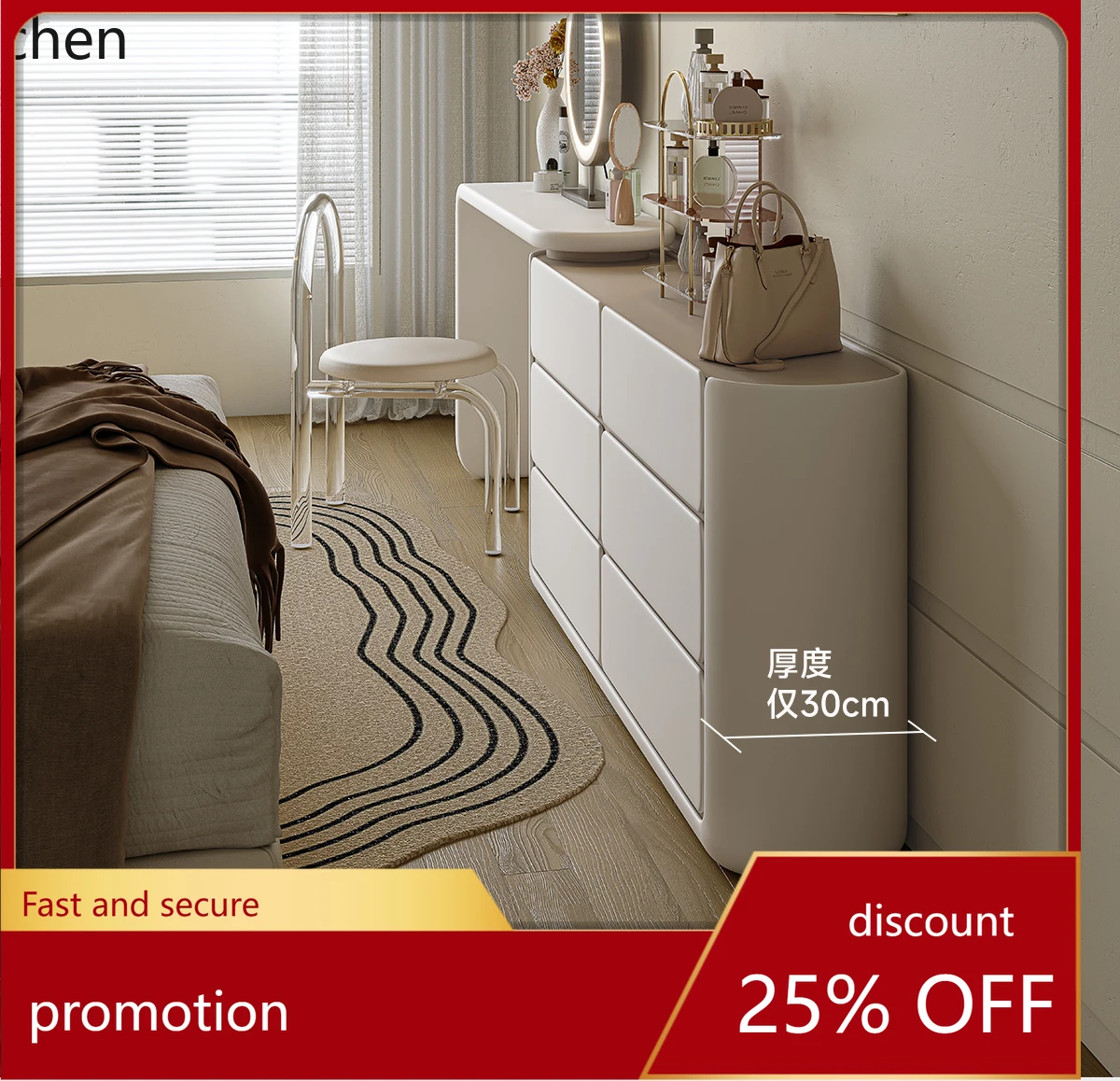 

HXL Ultra-Narrow Dressing Table Cream Style Bedroom Ultra-Thin Bedside Chest of Drawers Dressing Table Integrated