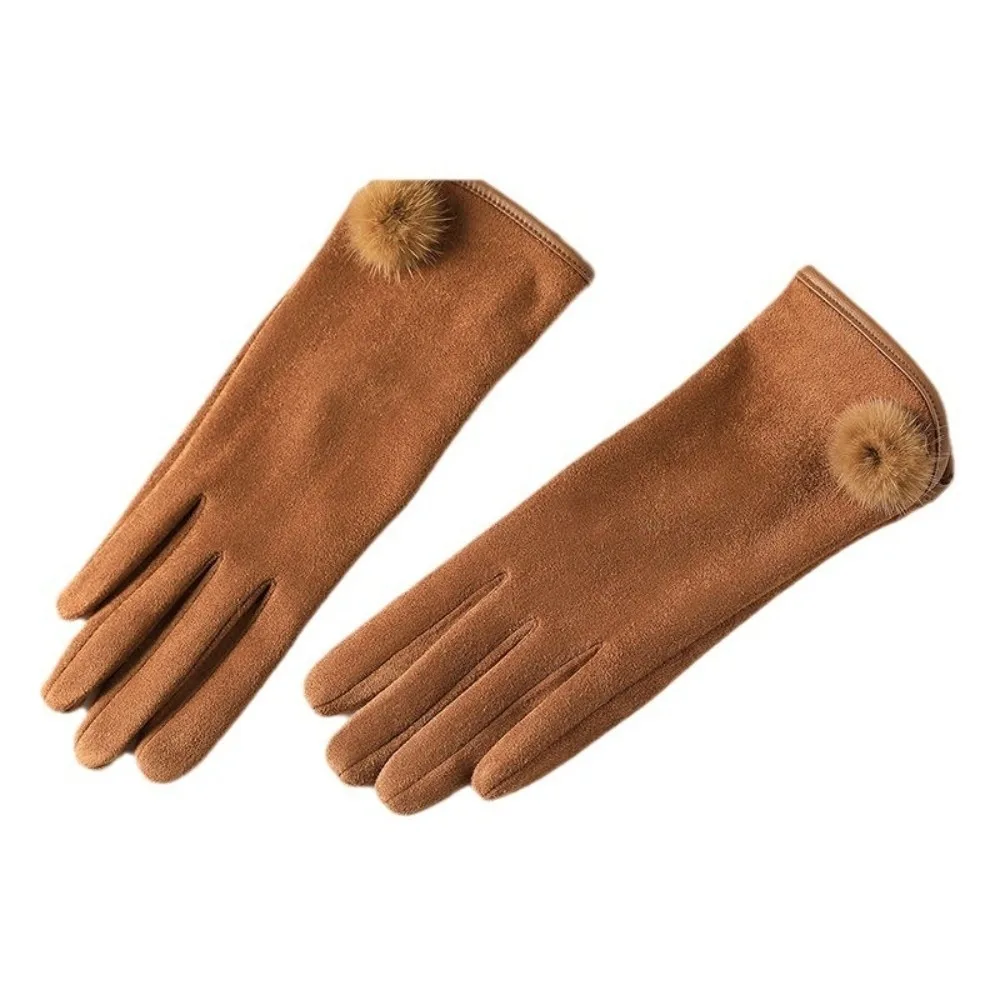 Elegant Fleece Suede Gloves Full Finger Touch Screen Winter Women's Gloves Warm Fleece-Lined Cycling Mittens Girls Gift
