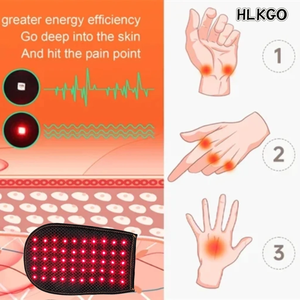 

Светодиодные перчатки HLKGO для облегчения боли, терапия красным светом 660 нм 850 нм с функцией вибрации