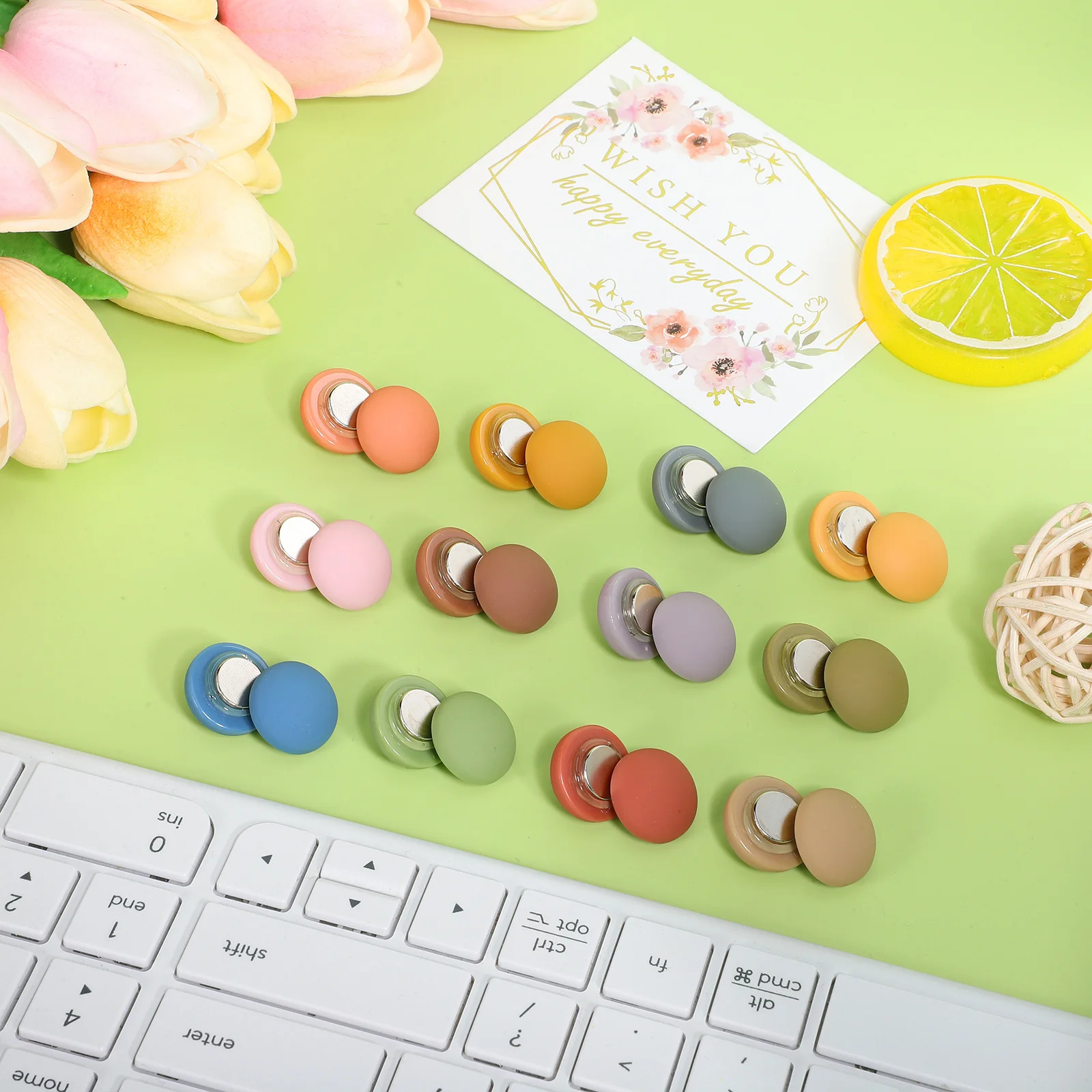 

24Pcs Round Fridge Magnets Small Refrigerator Magnets Matte Texture Magnetic Holders for Dishwasher Whiteboard Photo Clips