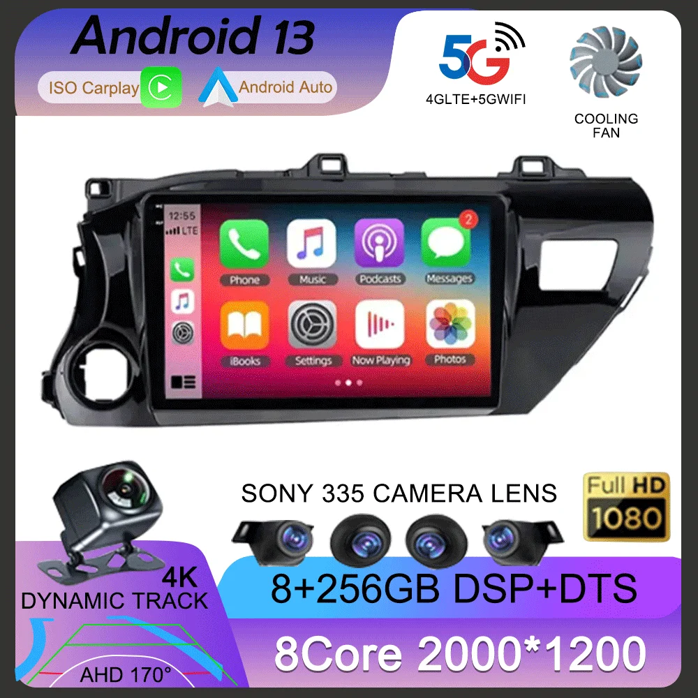 

Android 13 2 Din Stereo for Toyota Hilux 2016 - 2020 Car Radio with Screen Multimedia Player Navigation GPS Head Unit Autoradio