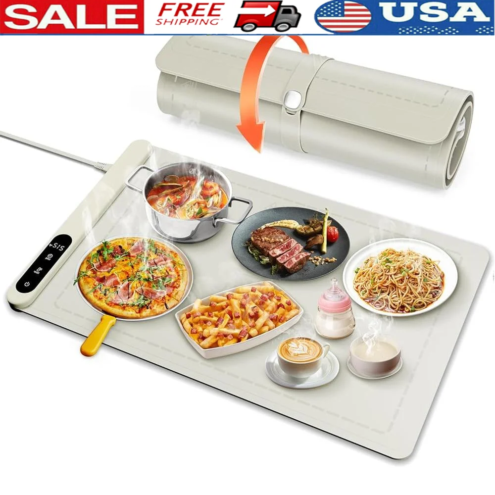 Graphene Food Warming Mat 500W Temperature Control Fast Heating Timer Silicone Non-Slip Design Indoor Outdoor Buffet Party Use