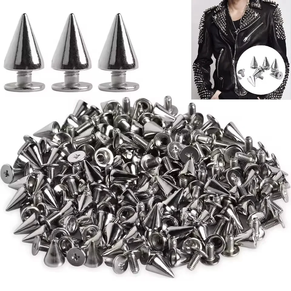 Silver Cone Studs e Spikes, Metal Double Cap Rebites, Parafuso Redondo, Nail Rivet, Roupas DIY, Sapatos, Saco, Punk, Acessórios de vestuário