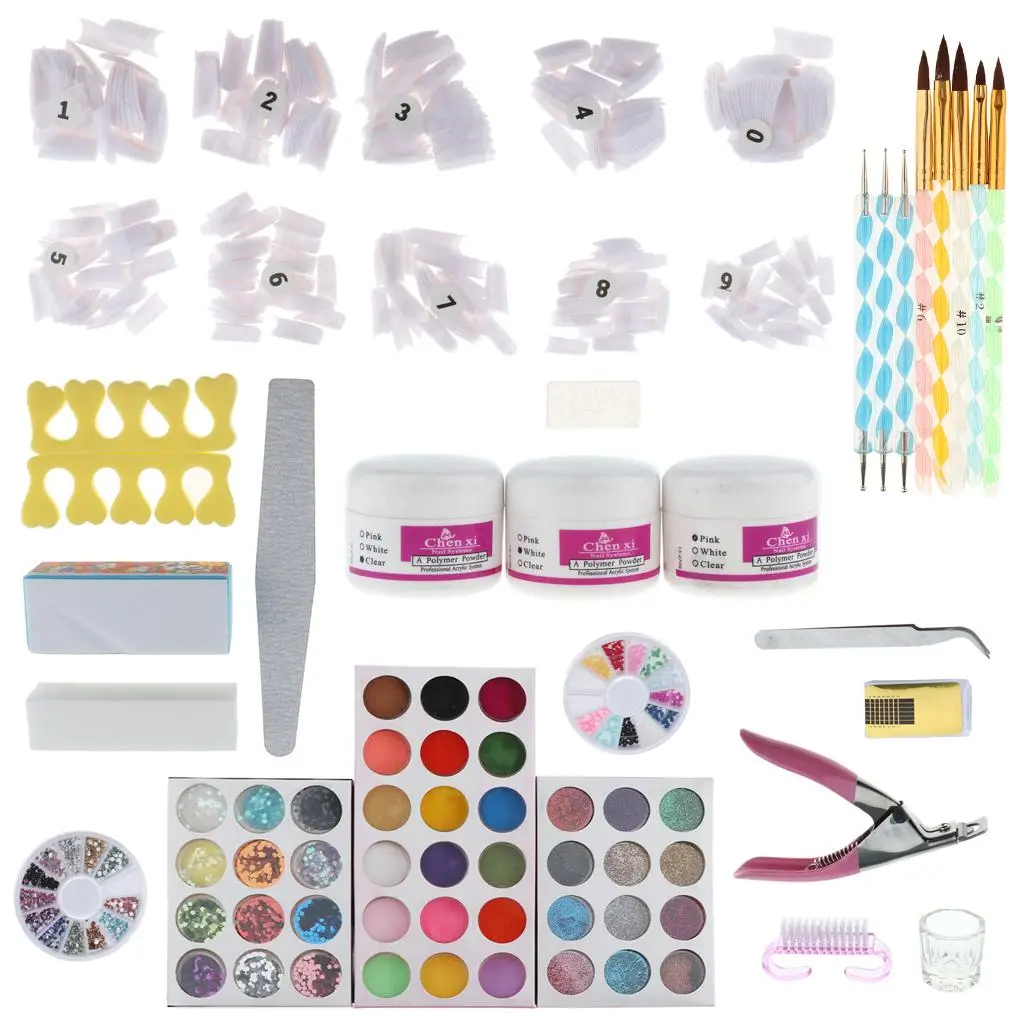 Kit d'art d'ongle multifonctionnel nécessaire pour Nail Art, avec poudres scintillantes et acrylique, fournitures de décoration d'ongles