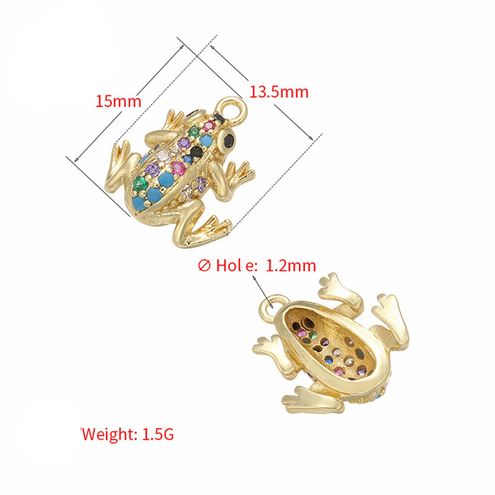 Copper Micro Pave Charms Multicolor Frog Animal Multicolor Rhinestone Metal Pendants DIY Necklace Jewelry Gifts 15mmx13.5mm,1PC