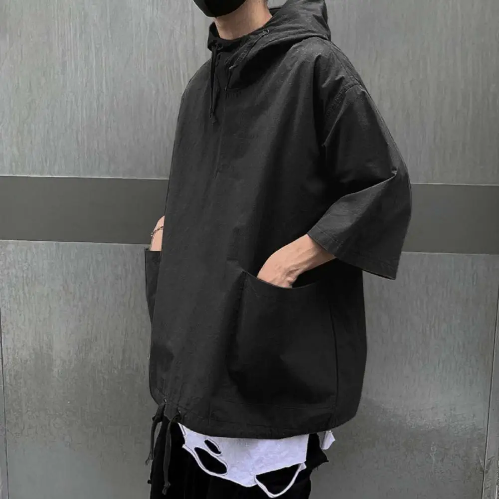 Techwear-メンズラウンドネックTシャツ,ヴィンテージスタイルのトップス,複数のポケット,カーゴスタイル,ゆったりとした半袖シャツ,ジャケット