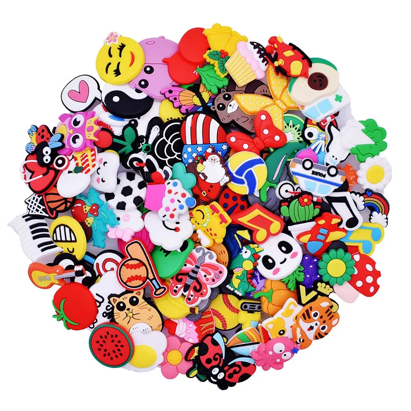 100-500Pcs Random Cartoon Shoe Charms For Clogs Bubble Slides Sandals PVC Shoe Decorations Buckle Accessories For Teens Kids