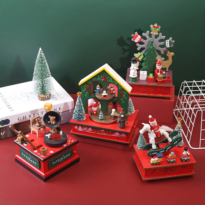 Creativity Wooden Music Box Rotating Ferris Wheel Desktop Ornament Living Room Bedroom Festive Atmosphere Christmas Decoration