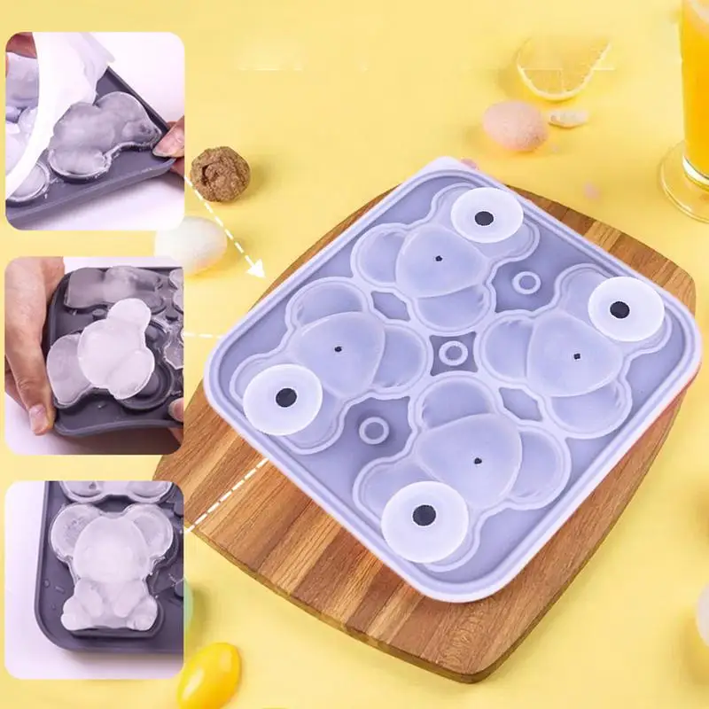 

Ice Mold Koala Cube Ice Tray Silicone Molds Reusable 4-Grid Cube Maker Easy Release Tool Kitchen Gadgets For Whiskey Cocktail