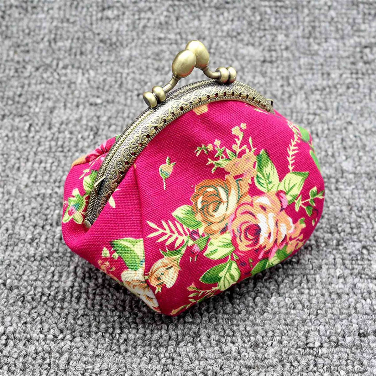 2X Wallet,Lady Vintage Flower Mini Coin Purse Wallet Clutch Bag (Rose Red)