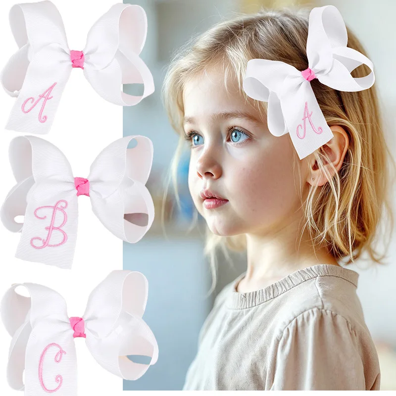 

Набор из 30 заколок для волос для девочек: вышитые буквы, банты, ленты, 4,8 дюйма, оптовая упаковка, аксессуары для волос для детей