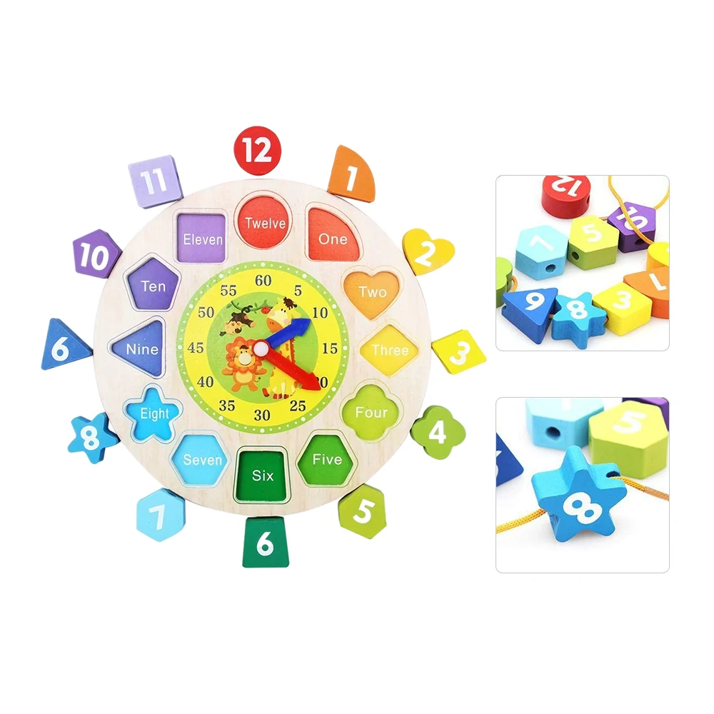 Horloge à blocs en bois, appairage numérique, réveil, jouets éducatifs à enfiler