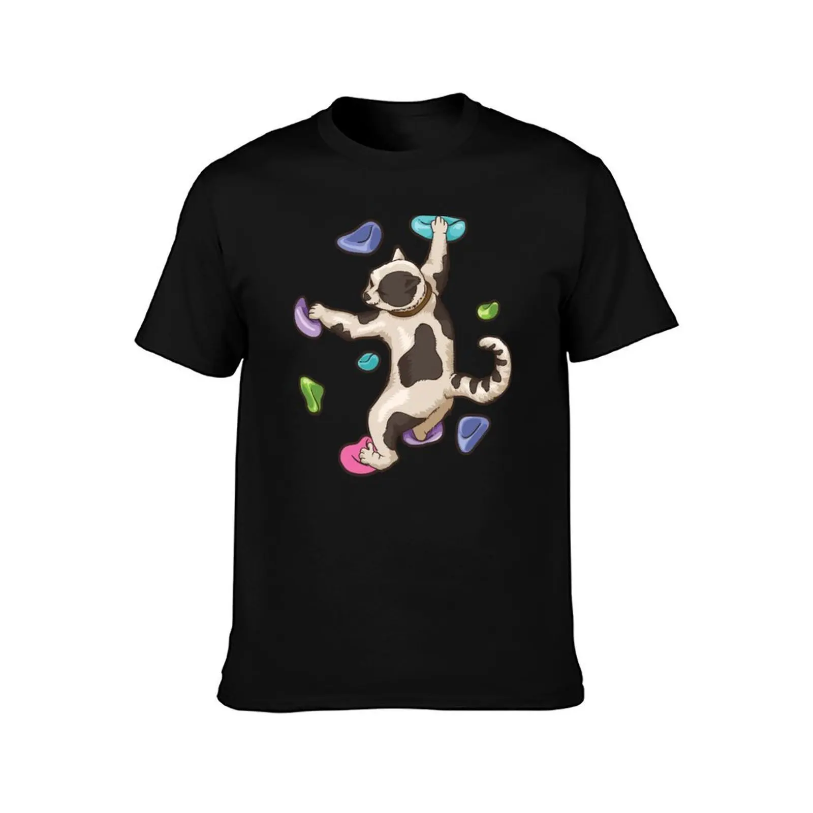 cute Bouldering Cat climbing shirt T-Shirt, Summer Casual Cotton Tee, Oversized Streetwear Tops, Vintage Graphic Print