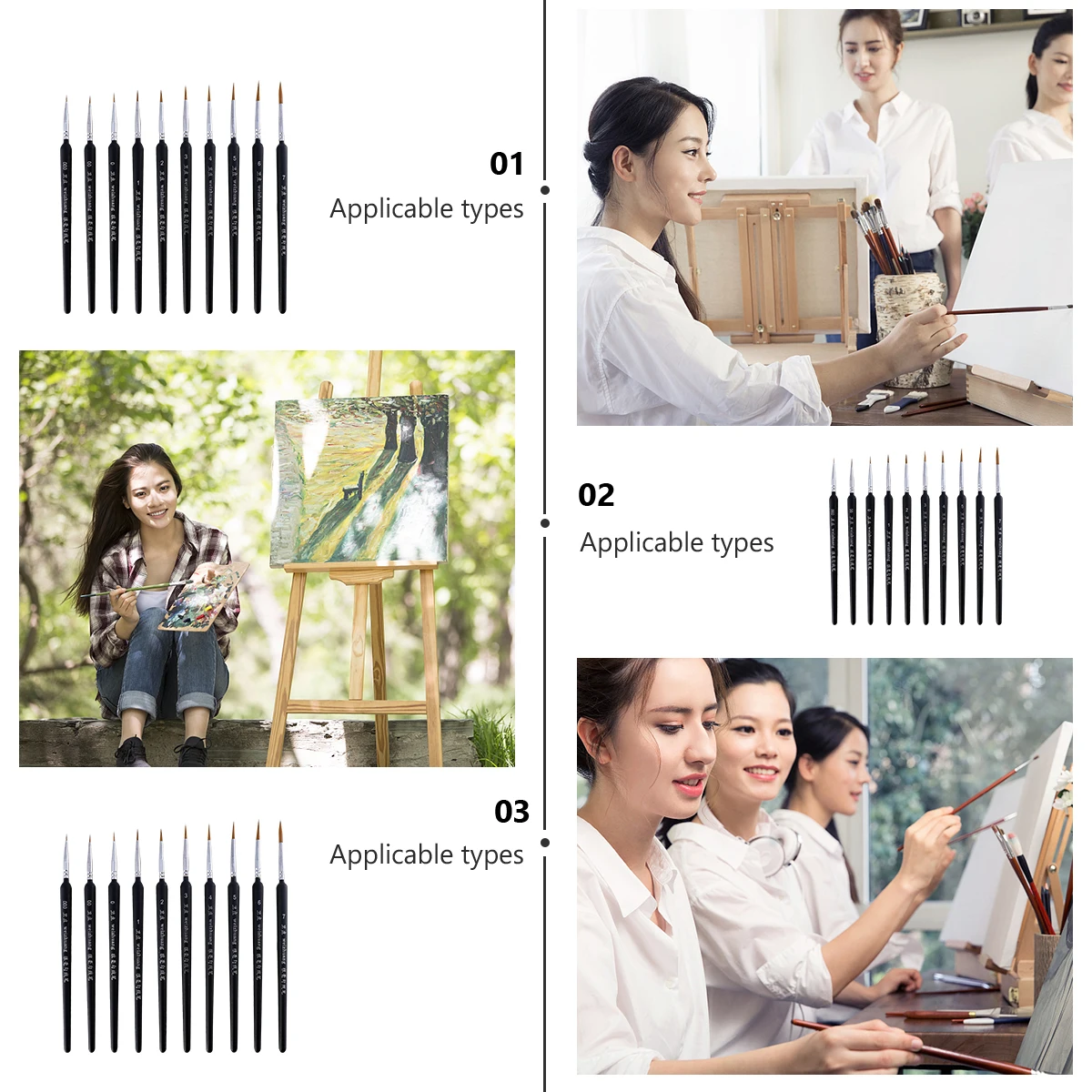 

10Pcs Detail Paint Brush Set Artist Acrylic Fine Detailing Miniature Oil Watercolor Drawing Pens Gift Detail Paint Brush