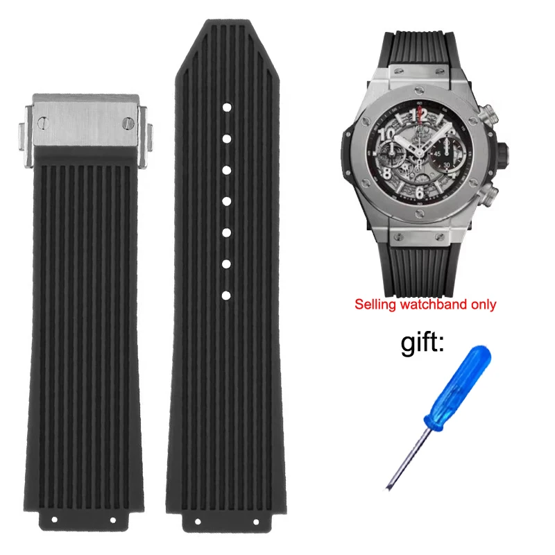 Correa de goma de silicona para reloj Hublot BIG BANG para hombre, pulsera resistente al agua y al sudor, color negro y azul, 26x19mm