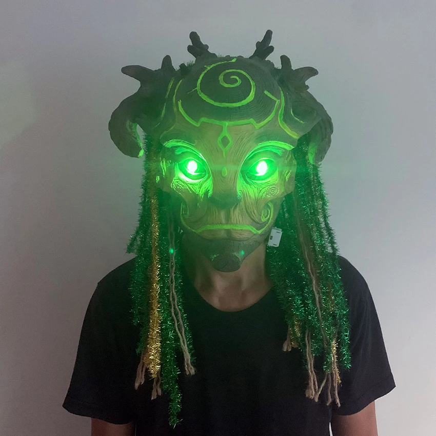 

Horror LED Ghost Latex Spirit Forest Green Mask Halloween Tree Old Man Scary Festival Mask Creepy Demon Carnival Party Props