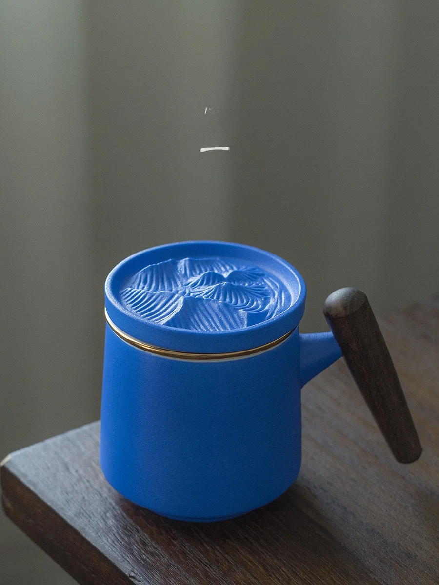 

Japanese Sle Cerc Tea Cup Office Tea Water Separation Blue Water Cup Brewing Tea Filter Cup Mark Cup Handmade Porcelain