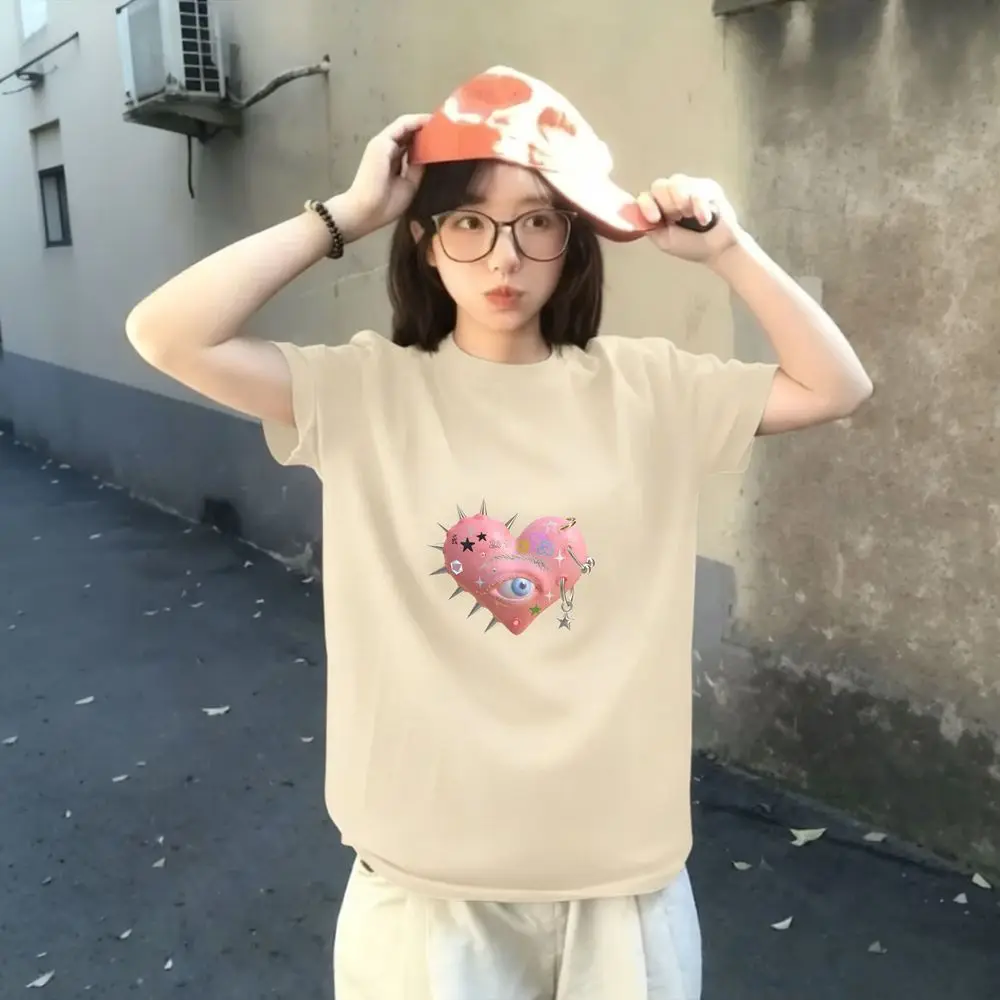 Pink Heart Eye Graphic Oversized T-Shirt Women Summer Short Sleeve Punk Aesthetic Print Vintage Top Female E-girl Casual Y2k Tee
