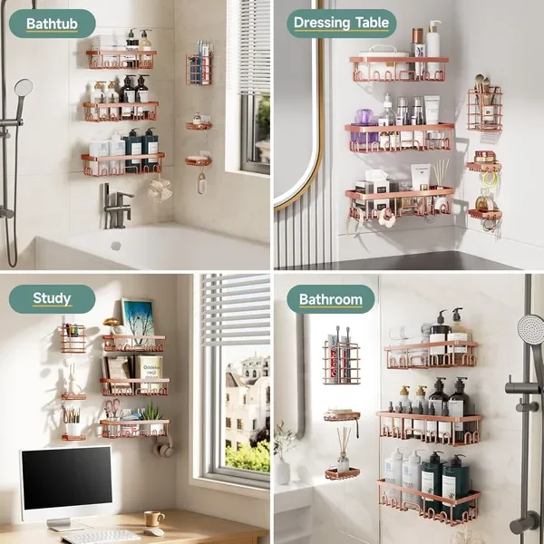 

Shower Caddy 6-Pack, No Drilling & Rustproof, Waterproof Adhesive Shelves Rack with Soap Holder