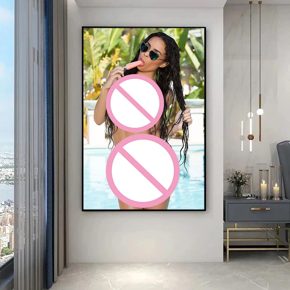 Beautiful Black Girl by the Pool Posters Wall Art Canvas Painting Prints Picture for Bedroom Home Decor