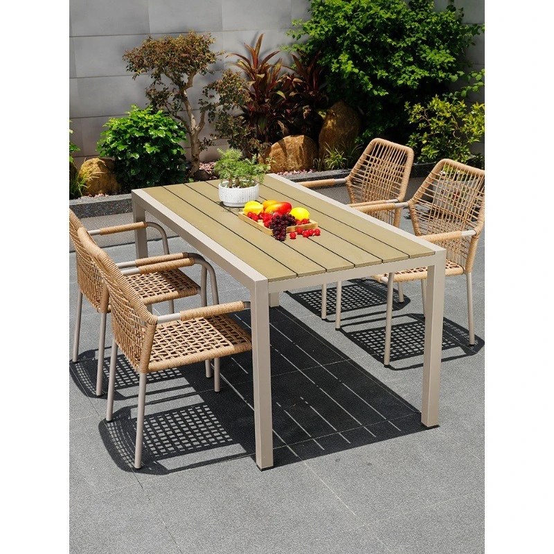 

Nordic Outdoor Rattan Chair High-end Outdoor Table and Chair Garden Table Simple Casual Rattan Plastic Wood Table and Chair