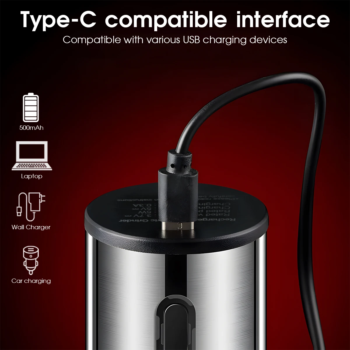 Electric Salt and Pepper Grinder Automatic Rechargeable Pepper Mill Shakers Adjustable Coarseness Kitchen Appliances view 6