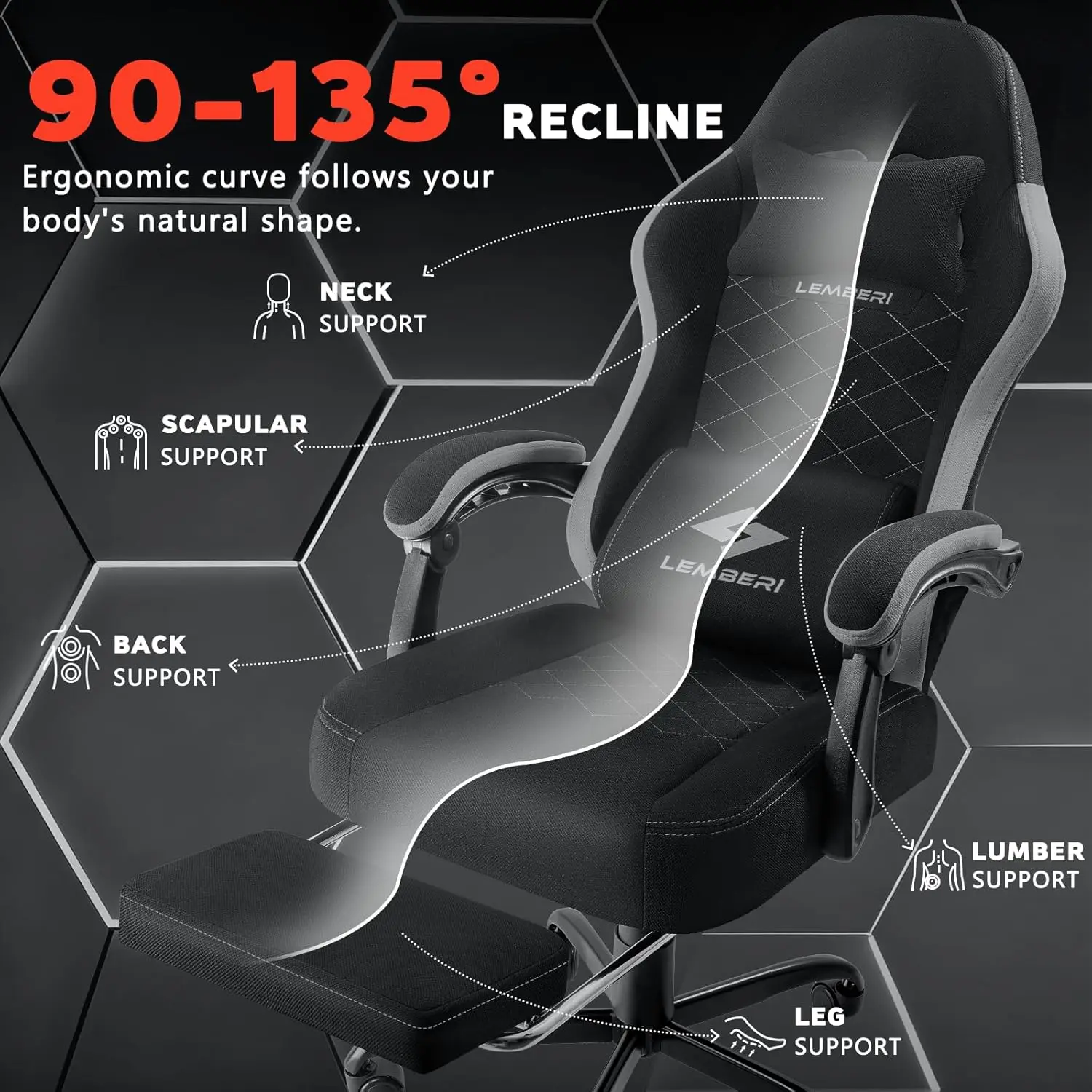 ized Racing Style Ergonomic Fabric Big and Tall Gaming Chair with Footrest for Adults Computer Video Game Use