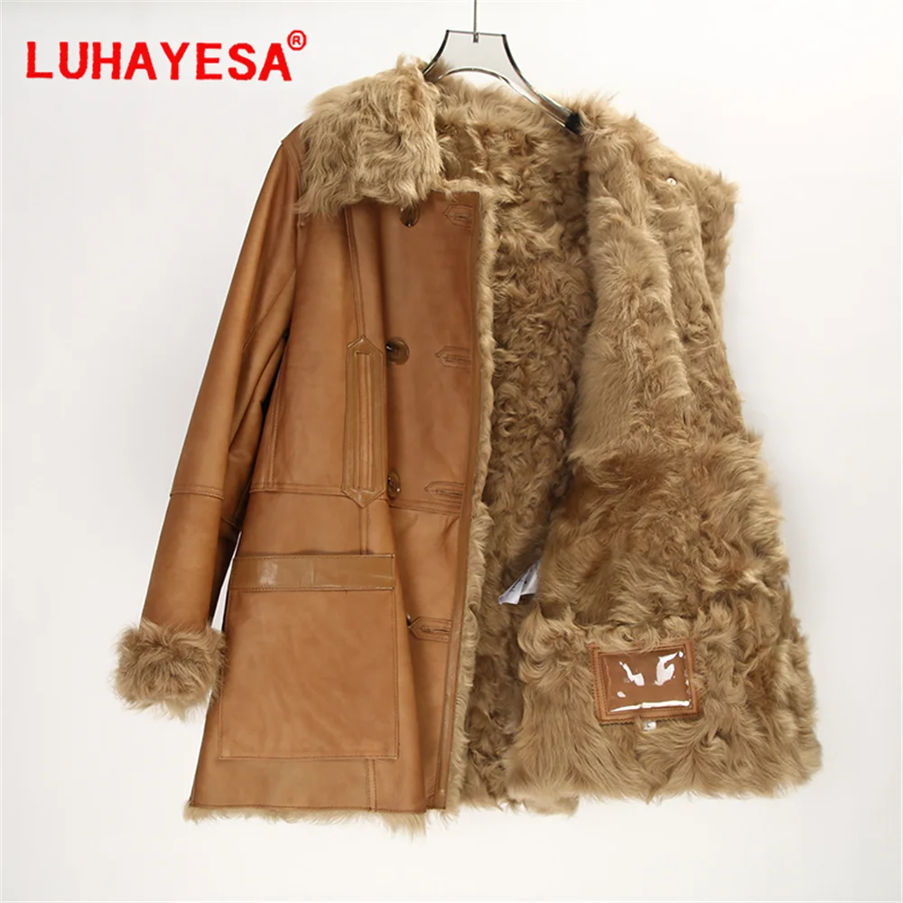 2024 Turkey Lake Sheepskin Lamb Fur Shearling Outfits Women Winter Medium Long Warm Real Fur Coat