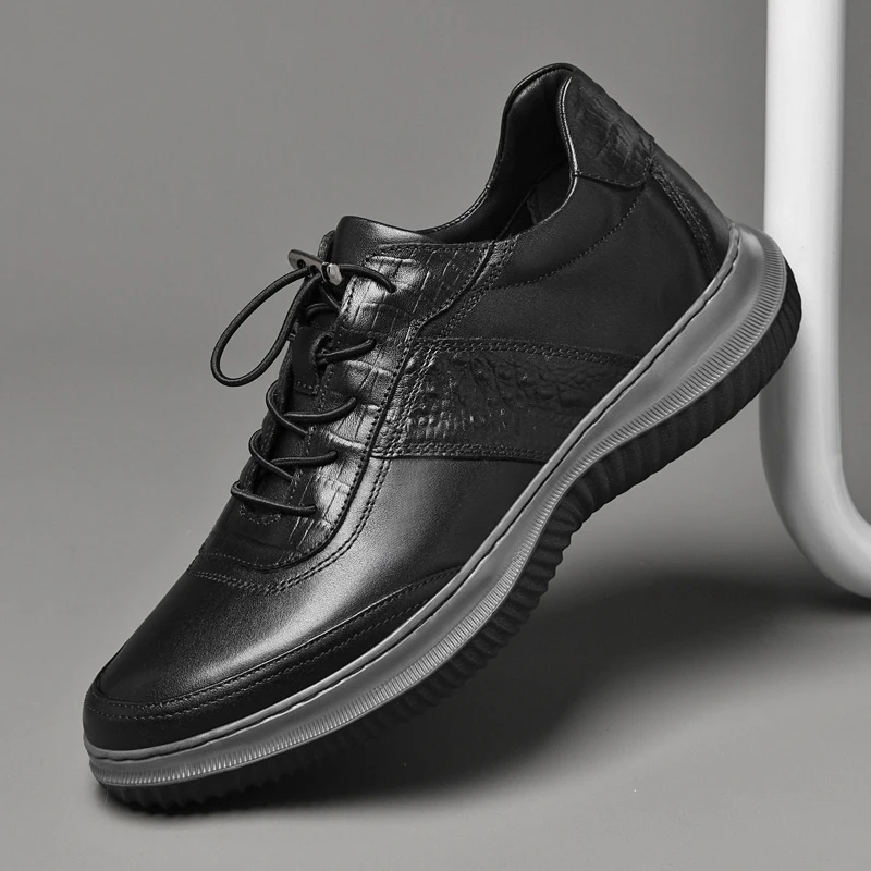 

Men's Genuine Leather Casual Shoes, Thick-soled Anti-slip Height-increasing Sports Shoes, Street Fashion Handmade Leather Shoes