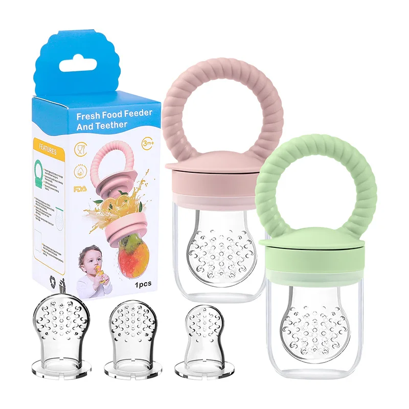 In stock baby teething toy silicone teether fruit supplement food aid children's food grade teething stick wide mouth pacifier