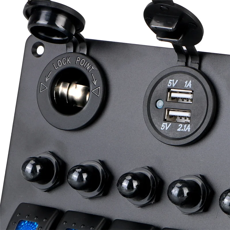

AUTO Universal Car RV 6 Switch Panel 12/24V Rocker Panel Voltmeter USB Charger Circuit Breaker Tester Light Toggle