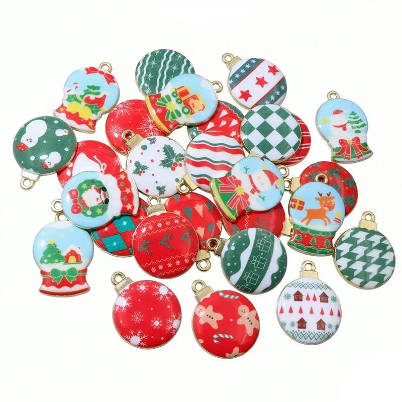 10pcs Enamel Christmas Charms Santa Claus Snowflake Tree Pendant for Jewelry Making Accessories Diy Earring Bracelet Keychain