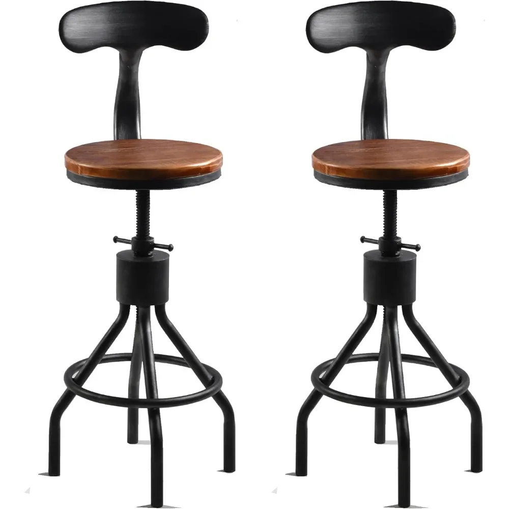 Bar Stool,2piece Set,adjustable Metal Rotating Wooden Top Bar Stool Countertop Height Super High Bar Height Retro High Footstool