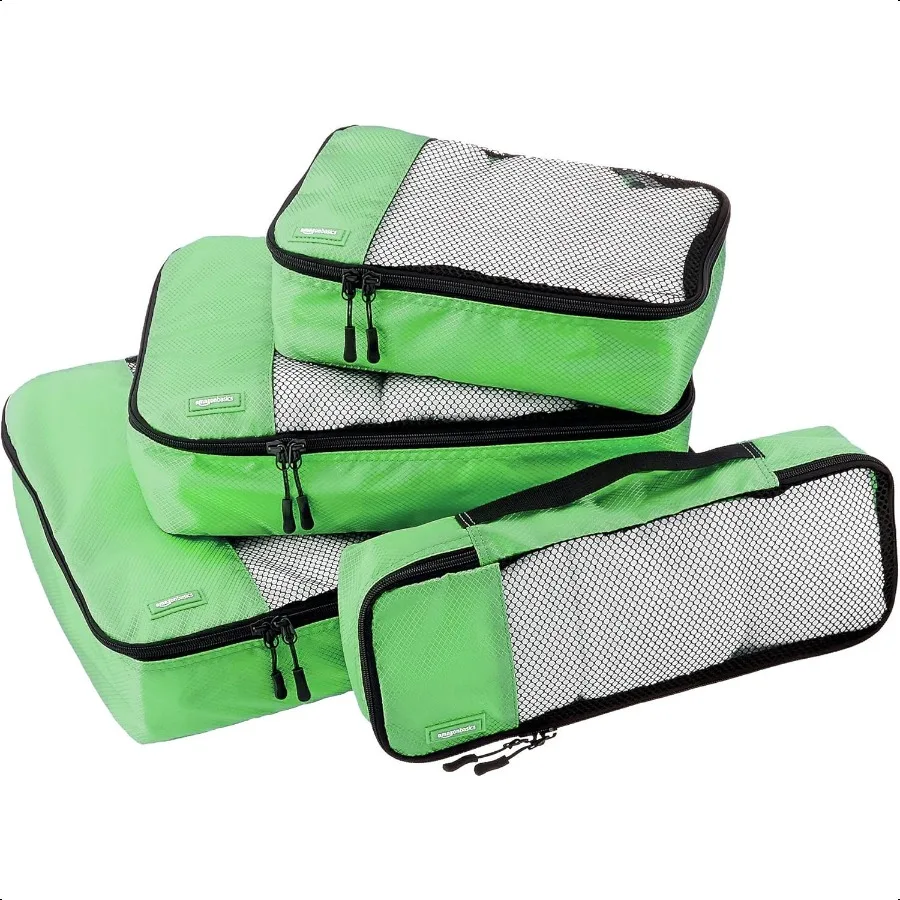 

Packing Cubes for Travel Packing Organizers Set 4PieceSet Slim Small Medium Large With Double Zipper Pulls and Mesh Top Panel 1