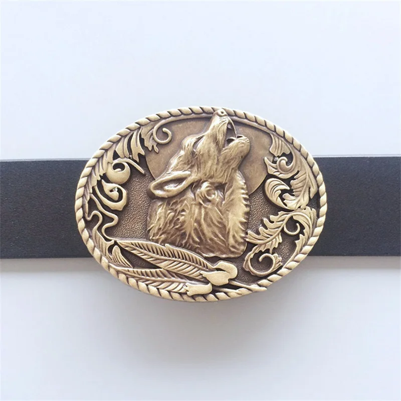 New Antique Bronze Plated Wolf Wildlife Western Oval Belt Buckle also Stock in US BUCKLE-WT013AB Free Shipping