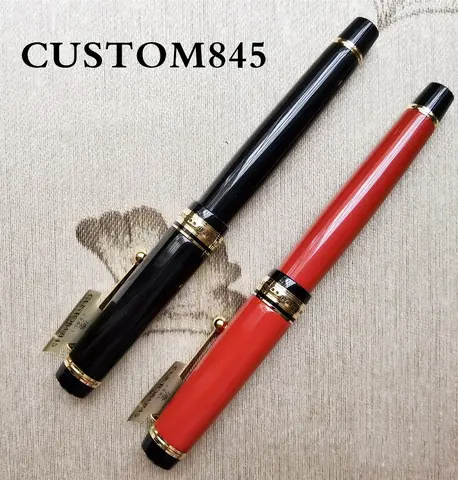 Original PILOT Custom 845 Raw Lacquer Vermilion Black Sophora No. 15 Double Color Point Large 18K Gold Nib Writing Fountain Pen