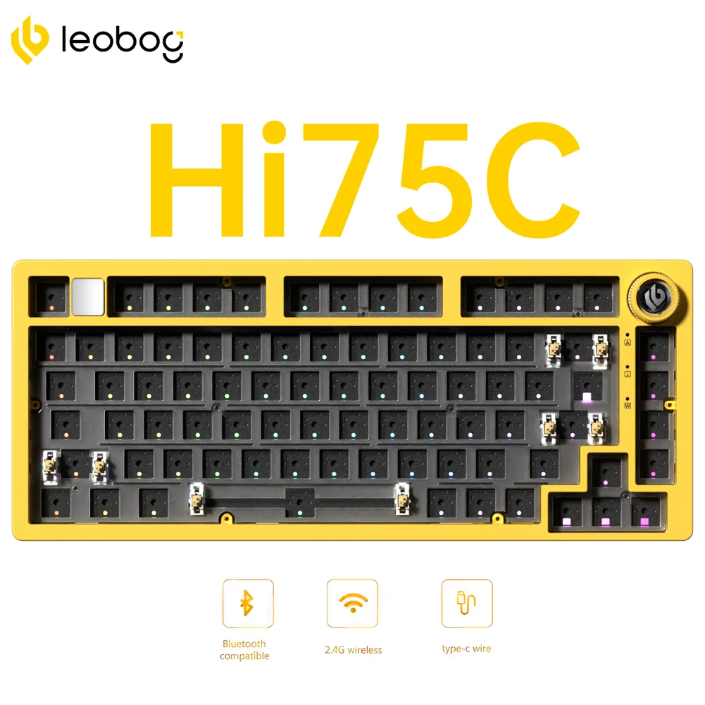 LEOBOG Hi75C/HI75C Pro Tri-Mode Teclado Barebone Personalizado Kit de teclado de alumínio com fio/sem fio Estrutura de junta retroiluminada RGB