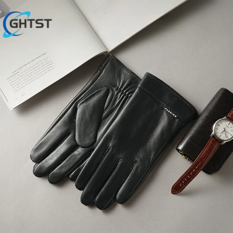 2025 Men Genuine Spring Gloves Leather Gloves Touch Screen Black Real Sheepskin Thin Driving Gloves Business Brown Glove