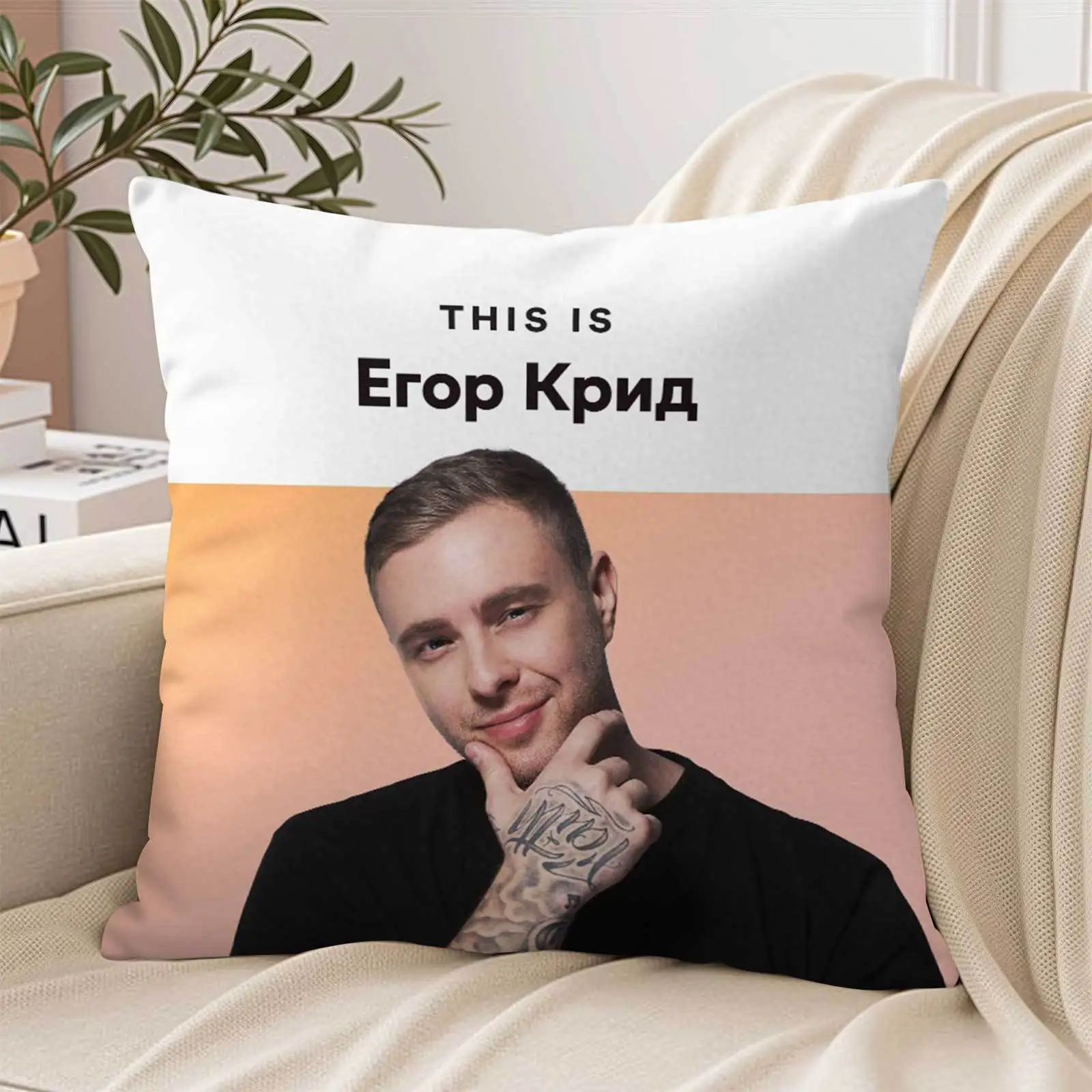 Customize A Decorative Square Pillowcase Featuring a Pattern of The Rapper Egor Kreed, with Double-Sided Printing. It Measures 1