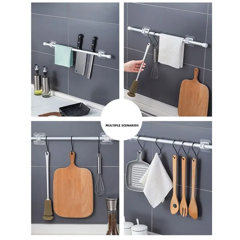Learned- 45PCS Curtain Rods No Drill Curtain Rod Brackets Hooks Nail Free Adjustable Stick on Curtain Rod Transparent Hook