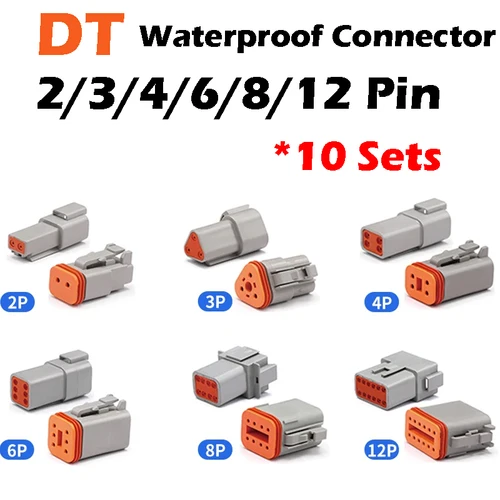 10 juegos DT 2P/3P/4P/6P/8P 22-16AWG conector Deutsch impermeable Kit de enchufe de conectores DT06-2S DT04-2P DT04-3P