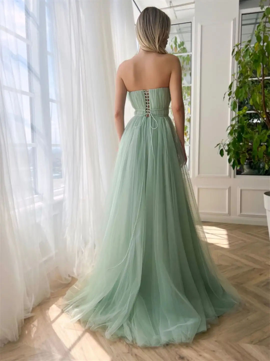 Hot A-Line Heart Strapless and Floor Prom Gowns 2024 High Slit Solid Long Dresses cocktail dresses