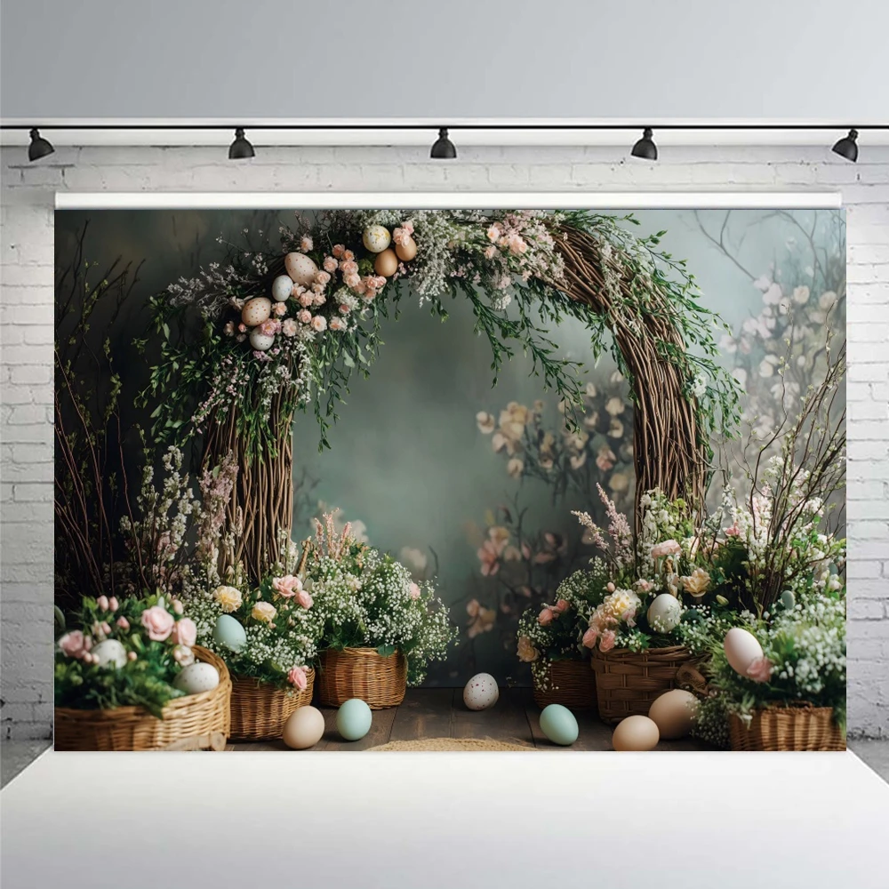 ربيع عيد الفصح التصوير خلفية زهرة النبات قوس الكرمة جدار العشب الأخضر البيض استحمام الطفل الاطفال الكبار صورة خلفية الصورة
