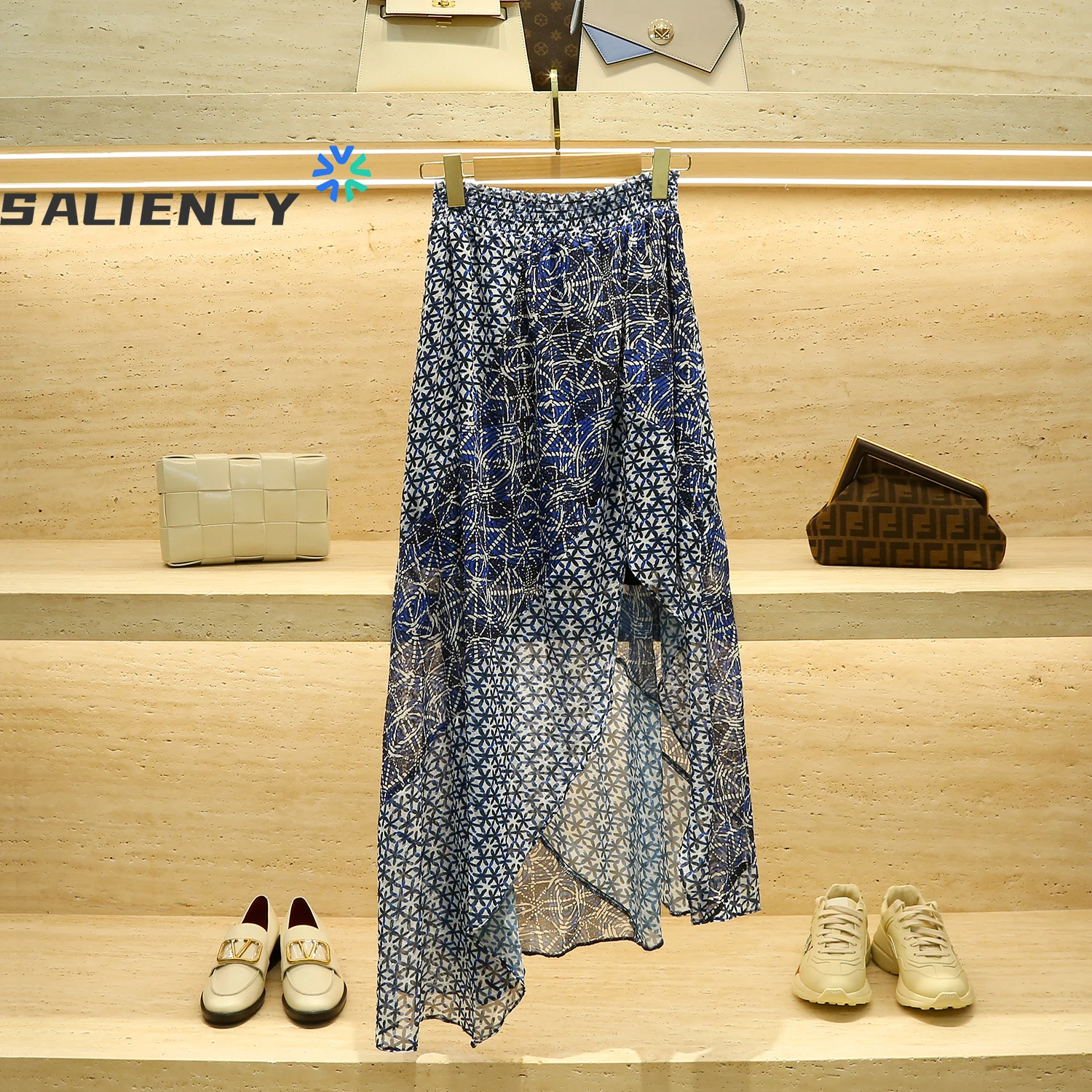 Spring/Summer 2022 Flowy Print Asymmetric Half-length Skirt Single-piece Wrap Personalized Pattern Patchwork Skirt